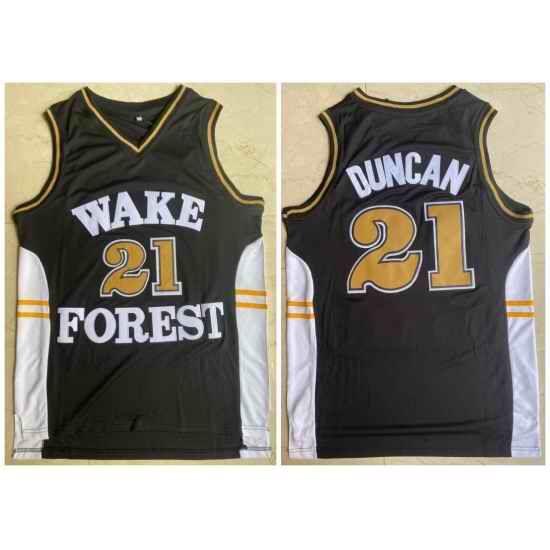 Men Wake Forest Demon Deacons 21 Tim Duncan Black College Basketball Jersey